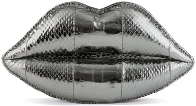 Pewter Metallic Snakeskin Lips Clutch - Lulu Guinness