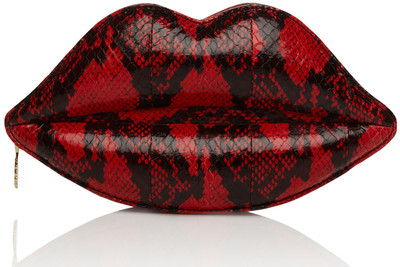 Red and Black Snakeskin Lips Clutch - Lulu Guinness