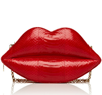 Lipstick Red Snakeskin X-Large Lips Clutch - Lulu Guinness