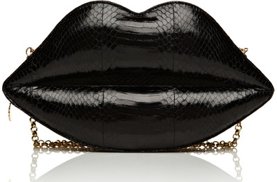 Black Snakeskin X-Large Lips Clutch - Lulu Guinness