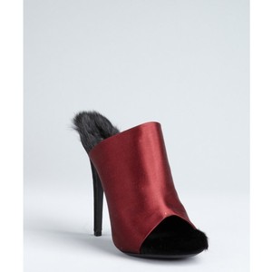 Celine Wine Satin Rabbit Fur Lined Peep Toe Pumps - CÉLINE