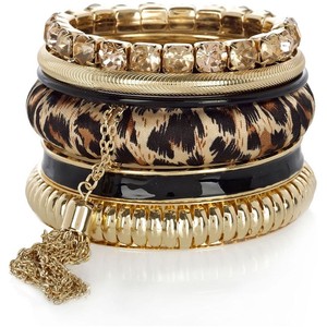 gold tone leopard print pack of bangles