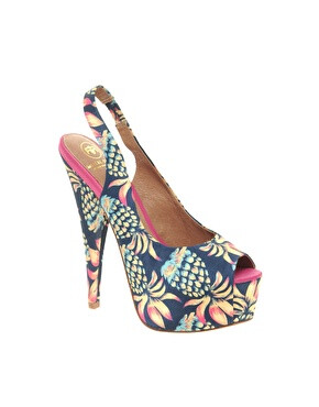 Image 1 of River Island Tropical Print Peep Toe Court Shoes