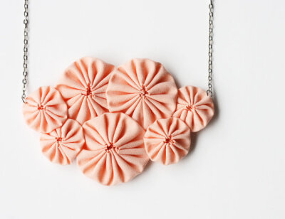 Peach bib fabric yoyo necklace