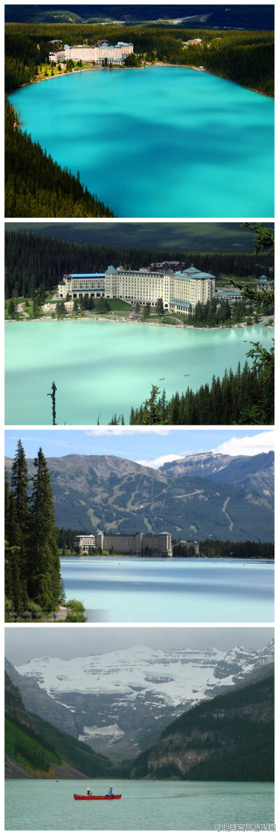 Lake Louise 位于加拿大班夫国家公园 的露易丝湖宛如上天恩赐的一块碧玉，她大气柔美，却又温婉动人。