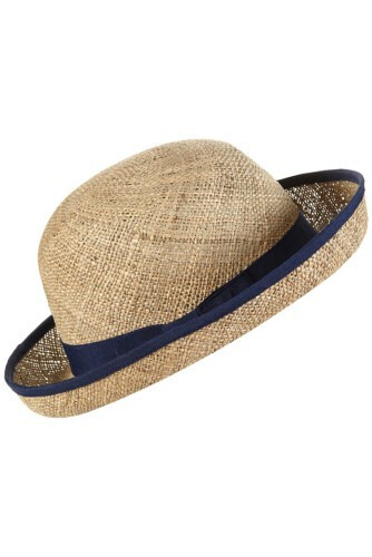 Navy Trim Small Curved Straw Boater