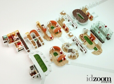 俄罗斯莫斯科设计工作室 Flyart Group 设计的3D字体“Interior Design”，有趣，而且细节也处理得很精致，用很现代很简单的房型结构，以及布置的桌椅，玻璃绿化带等形象得给我们诠释了室内设计的涵义所在，很有创意…