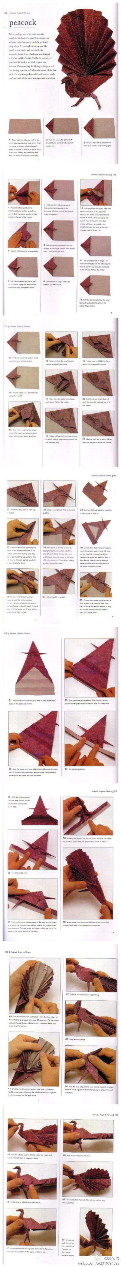 手工DIY折纸教程——孔雀