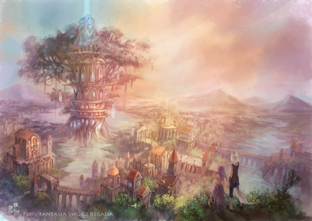 【妖瞳】克露芙伊：【PFSR】The Capital 绿国的首都哦~~ 带恋人逛大街。话说这张画的也相当不容易，花了一整天+2个晚上终于弄出来了，画场景的孩子真心伤不起。。