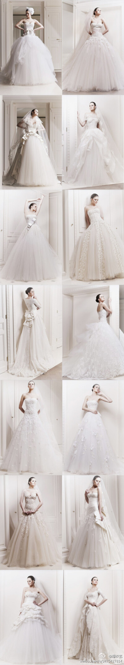 zuhair murad 2013蓬蓬裙系列婚纱，蕾丝环臂，长纱拖地，一层一层都精致到极致，每一款都美到致极~！@婚纱艺