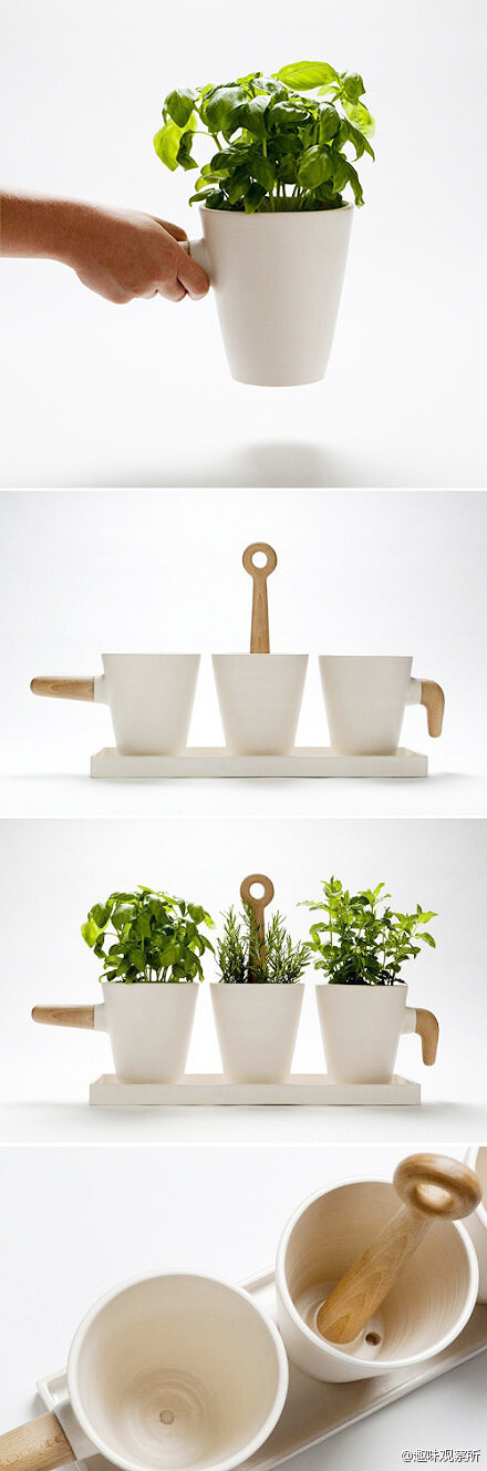 Cristina Toledo设计的“kitchen herb pot”，功能是厨房专用的植栽盆，可以用来种些香菜、葱等等！