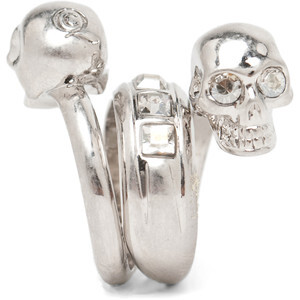 Alexander McQueen Skull Wrapping Twin Ring in Crystal/Silver