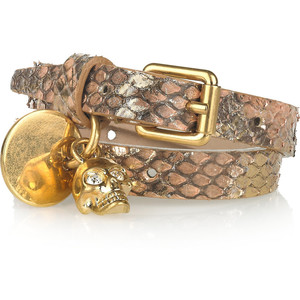 Alexander McQueen Gold-plated skull charm python wrap bracelet