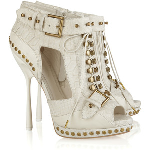 Alexander McQueen Stud-embellished python and leather ankle boots