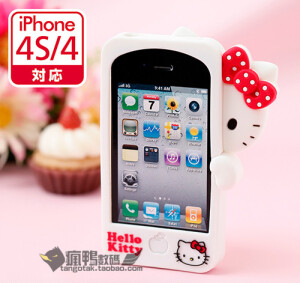 Hello Kitty 偷窺款 iphone 硅胶保护壳② 白色款也很可爱 ~