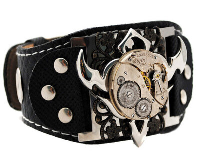 Steampunk Filigree Cuff, Bold Tribal Steel Clockwork Cuff - Perseus