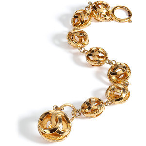 CHANEL VINTAGE JEWELRY Golden 1980s Double C Ball Bracelet