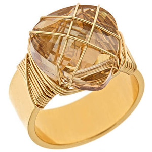 Janna Conner Gold Large Pear Wire Wrapped Golden Shadow Swarovski Ring