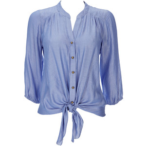 Blue Tie Hem Chambray Top