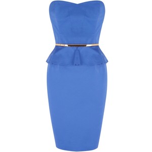 Oasis Charlie Peplum Bandeau Dress, Mid Blue