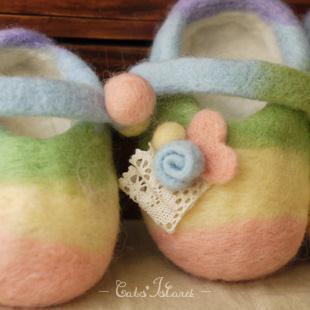 彩虹羊毛毡手工童鞋