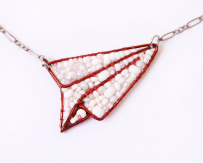 MADE TO ORDER: Paper Airplane Beaded Necklace