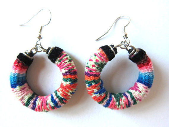 Woven earrings with vintage manta textiles