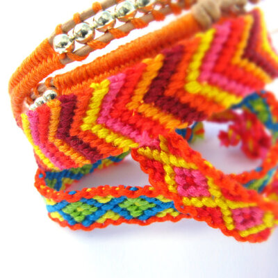 Decorative Knotted Friendship Bracelet (orange-red-yellow-fuchsia)