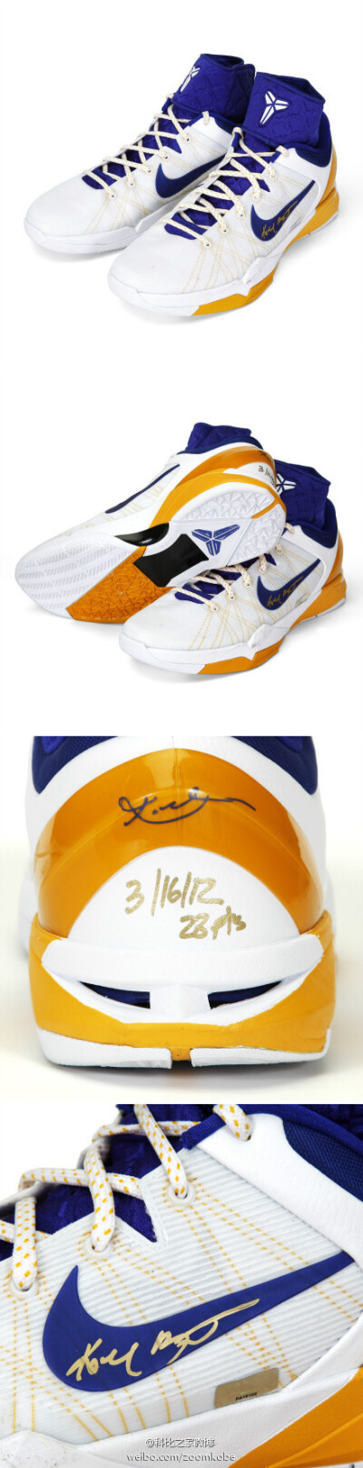  Kobe Bryant Autographed Game-Used Shoes Worn 3/16/12 vs Minnesota / 科比亲笔签名比赛用鞋，2012年3月16日和森林狼的比赛。价值$6999。