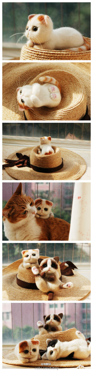 工羊毛毡猫咪，一定是爱猫的人才会做出这样栩栩如生的手工作品啊！