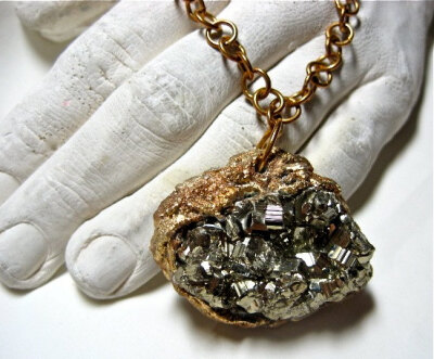 Pyrite Mineral Necklace OOAK Handmade by Pauletta 黄铜矿的原石应用在项链上