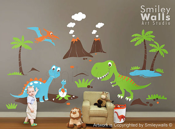 Dino Dinosaurs Land HUGE Set - Nursery Kid's Playroom Vinyl Wall Decal Sticker