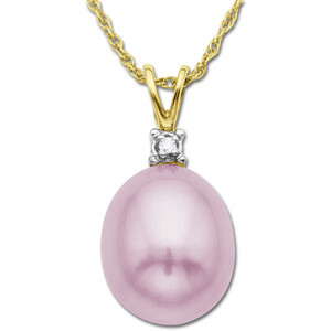 Lord & Taylor Pink Freshwater Pearl Pendant With Diamond Accent In 14 Kt. Yellow Gold, 10/8