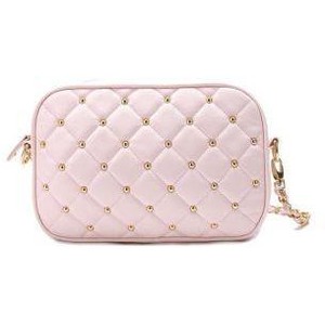 Chain-Strap Studs Quilted Cross Bag Pink