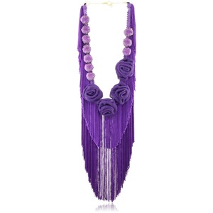 Reason to be Pretty Purple Flower Fabric, Bead and Fringe Necklace