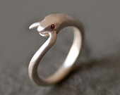 Snake Tail Ring in Sterling Silver with Rubies