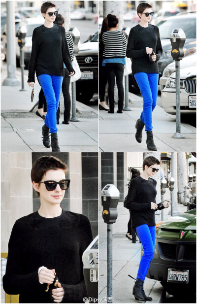 Anne Hathaway in Beverly Hills.............我越来越爱短发的安妮咯.....很酷很帅气~~很有魅力