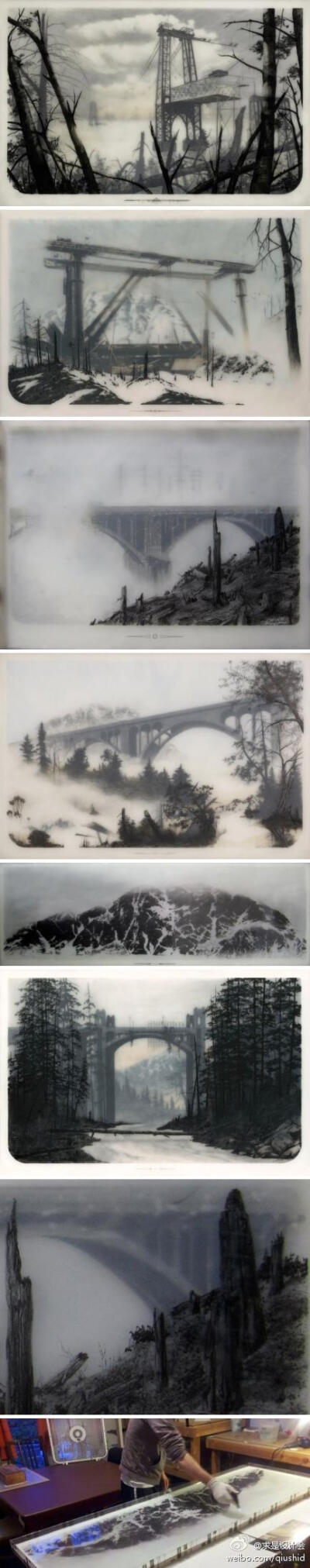 洛杉矶艺术家brooks shane salzwedel的作品：new work / interview .作者利用石墨、胶带与树脂等材料，做出这样触人心弦的景观。他希望能够通过作品表达环境与工业之间的关系。