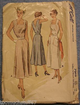 1950s Sleeveless Sun Dress Sewing Pattern McCall 7889 Sz18 Square Neck V Back