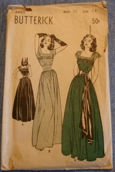 Glamorous 1940s Dinner & Dance Dress Pattern Butterick 3963 Sz14 B32 Vintage