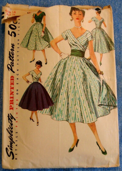 1950s Misses Party Dress Ensemble Sewing Pattern Simplicity 1123 Sz14 Rockabilly