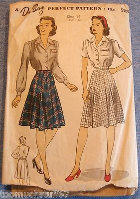 Womens 1940s Office Wear Skirt & Blouse Sewing Pattern Du Barry 5909 Sz14 B32 Office wear for ladies in the Defense Plants