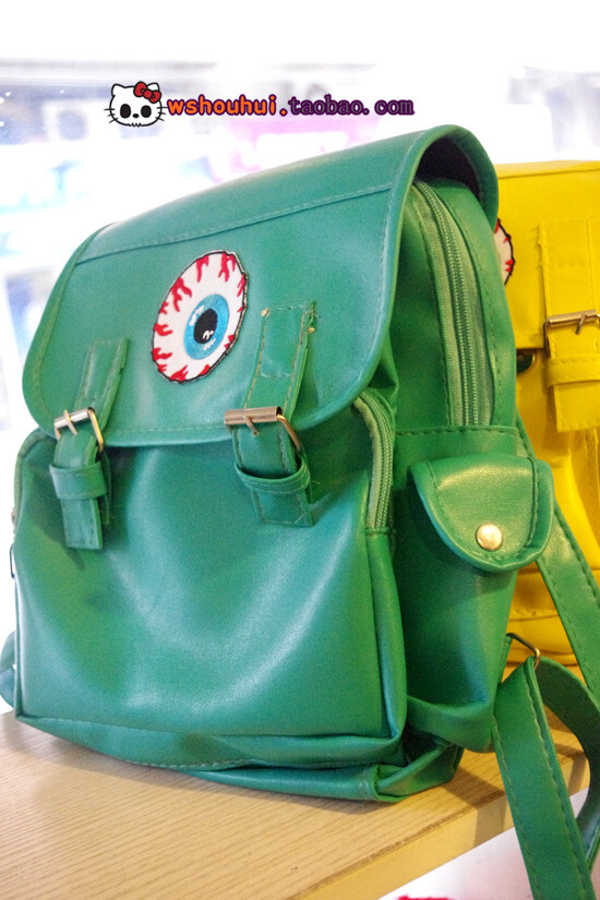 独家日本SPANK/NADIA/CandyStripper Mishka刺绣眼球PU双肩包背包