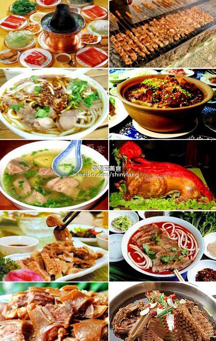 1．北京：铜火锅涮羊肉；2．新疆：难忍的羊肉串香；3．嘉兴：过桥羊肉面；4．乌镇：湖羊正膘肥；5．山东：百年单县羊肉汤；6．内蒙古：载歌载舞烤全羊；7．银川：盐池羊肉为最佳；8．遵义：羊肉粉；9．海南：东山羊；10.西安：羊肉泡馍。啊~~~不淡定啦！