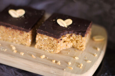 Peanut Butter Butterscotch Krispy Treats with Dark Chocolate Ganache