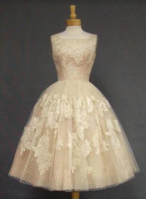 Ivory Lace & Pink Organdy 1950's Cocktail Dress