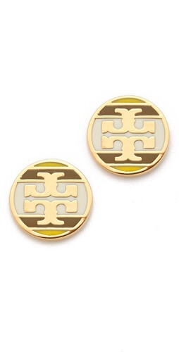 Tory Burch Striped Logo Stud Earring