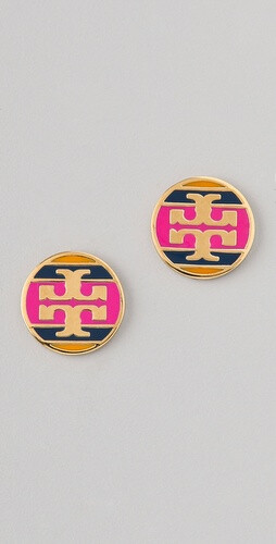 Tory Burch Striped Logo Stud Earring