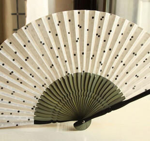 日本折扇 竹柄折扇子 白小块花纹