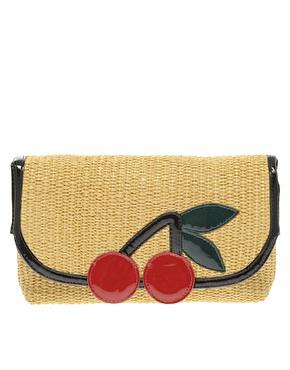 Sonia By Sonia Rykiel Natural Canvas Clutch Bag With Patent And Cherry Detailing